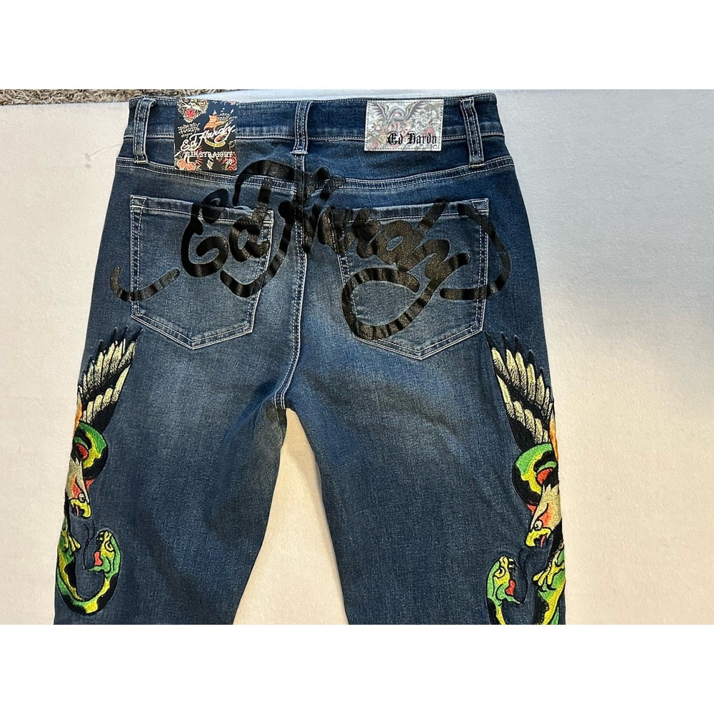 ED‎ HARDY Eagle Snake Slim Straight Denim Embroidered Y2K Jeans MEHD8301 NWT 28 - Picture 9 of 13